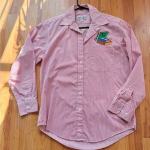 VINTAGE Red Striped Librarian Embroidered Button Down Top